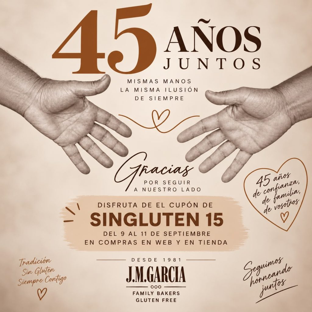 Cupon aniversario 45 años sin gluten panaderiajmgarcia alicante